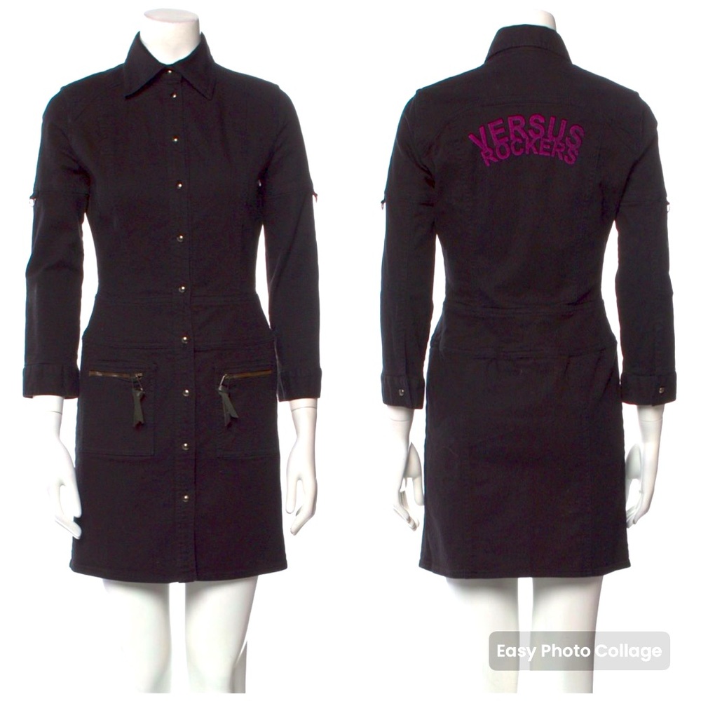Versace Versus Rockers Super Cool Black Denim Shirt Dress Size XS